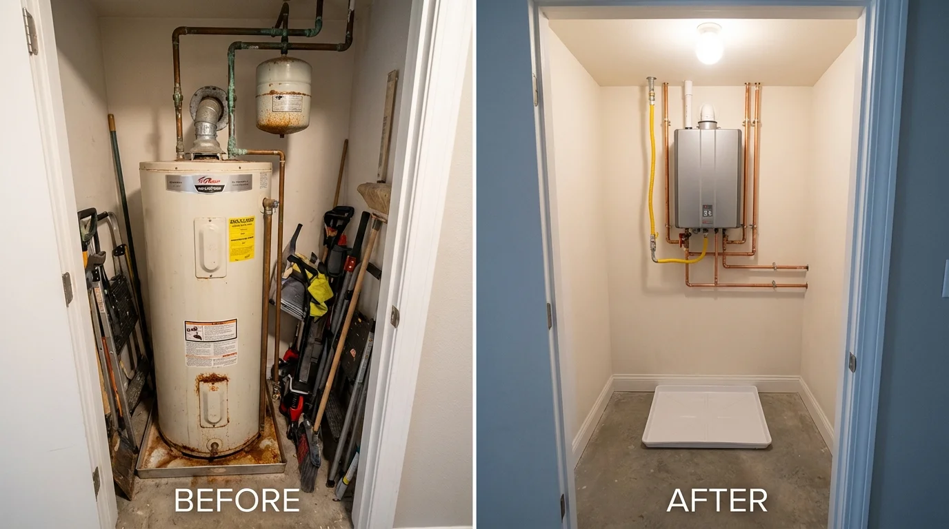 Tank water heater versus wall-mounted tankless unit comparison for Warrensburg, IL homeowners